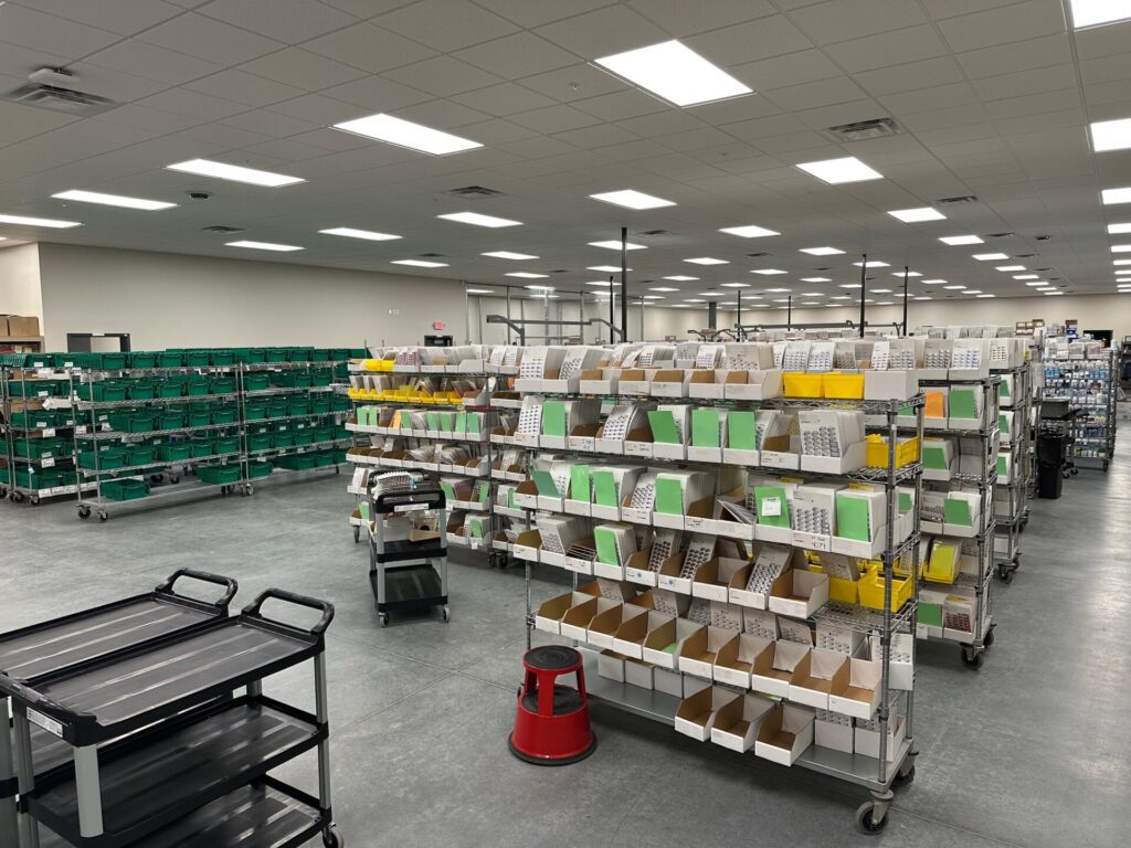 supplies on shelves