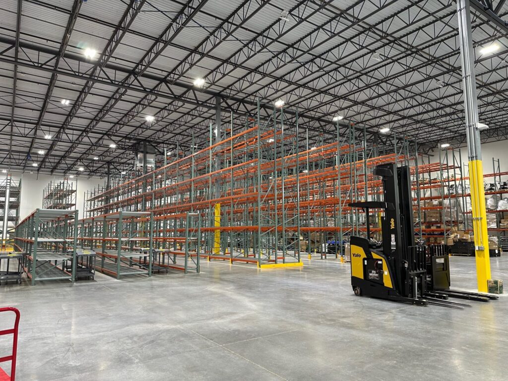 Shelving in a warehouse